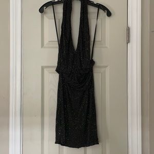 Bebe silver rhinestone halter mini dress